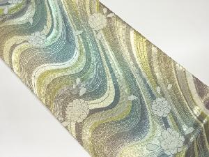 桜に曲線模様織出し袋帯